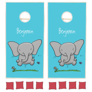 Cute adorable baby elephant cartoon illustration cornhole set