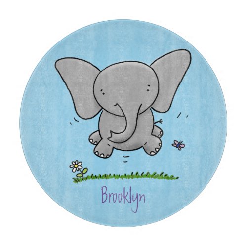 Cute adorable baby elephant cartoon illustration cutting board