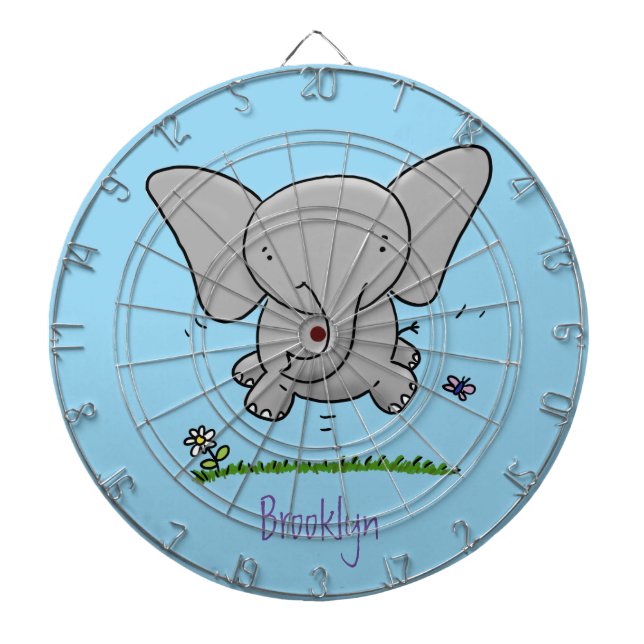 Cute adorable baby elephant cartoon illustration dart board (Front)