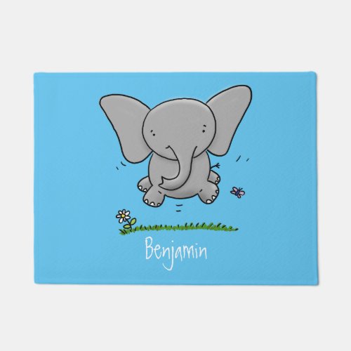 Cute adorable baby elephant cartoon illustration doormat