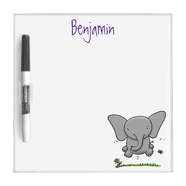 Cute adorable baby elephant cartoon illustration dry erase board (Front)