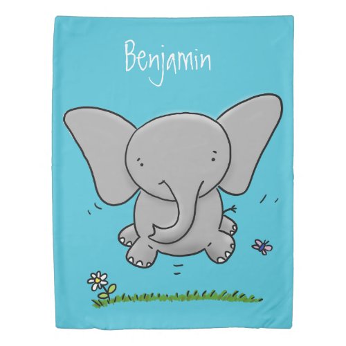 Cute adorable baby elephant cartoon illustration duvet cover