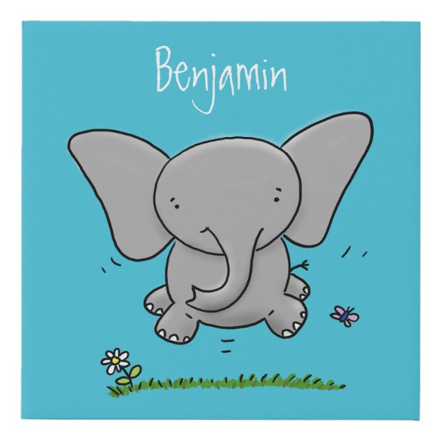 Cute adorable baby elephant cartoon illustration faux canvas print (Front)