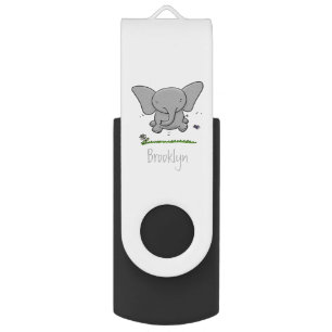Cute adorable baby elephant cartoon illustration flash drive