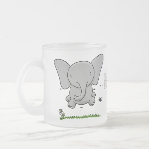 Cute adorable baby elephant cartoon illustration frosted glass coffee mug