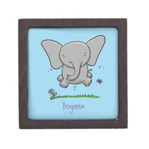 Cute adorable baby elephant cartoon illustration gift box