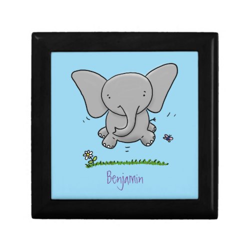 Cute adorable baby elephant cartoon illustration gift box