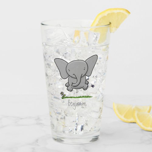 Cute adorable baby elephant cartoon illustration glass