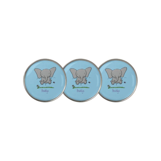 Cute adorable baby elephant cartoon illustration golf ball marker (3 Up)