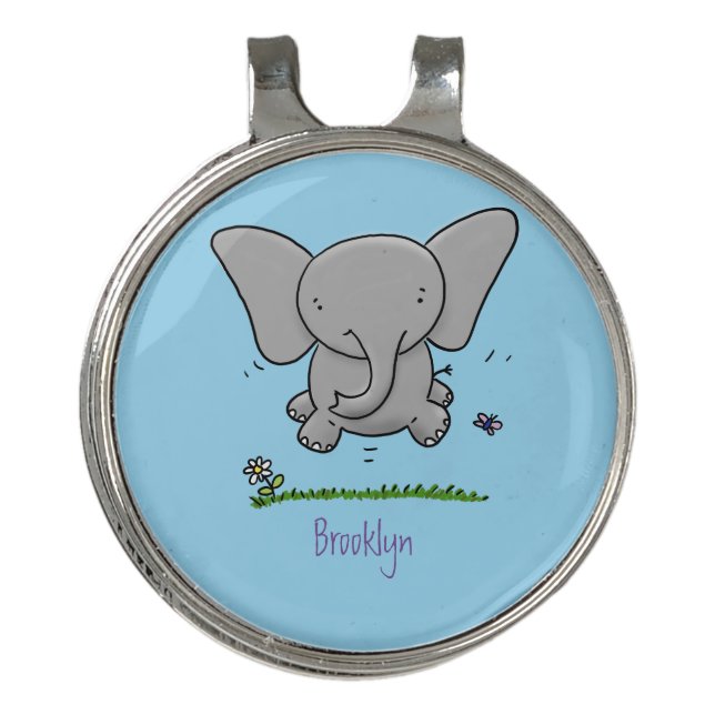 Cute adorable baby elephant cartoon illustration golf hat clip (Front)