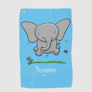 Cute adorable baby elephant cartoon illustration golf towel