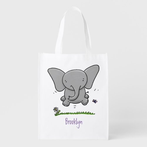 Cute adorable baby elephant cartoon illustration grocery bag