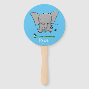 Cute adorable baby elephant cartoon illustration hand fan