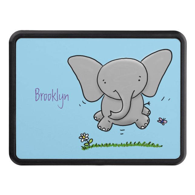 Cute adorable baby elephant cartoon illustration hitch cover (Front)