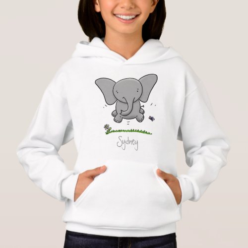 Cute adorable baby elephant cartoon illustration hoodie