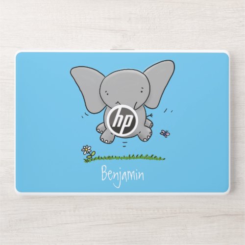 Cute adorable baby elephant cartoon illustration HP laptop skin