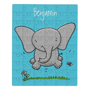 Cute adorable baby elephant cartoon illustration jigsaw puzzle