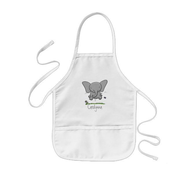 Cute adorable baby elephant cartoon illustration kids' apron (Front)