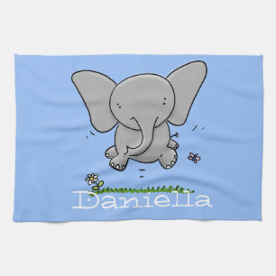 Cute adorable baby elephant cartoon illustration kitchen towel
