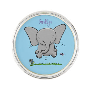 Cute adorable baby elephant cartoon illustration lapel pin