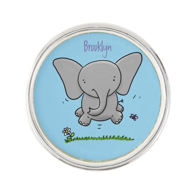 Cute adorable baby elephant cartoon illustration lapel pin (Front)