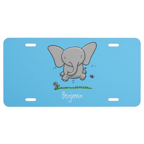 Cute adorable baby elephant cartoon illustration  license plate