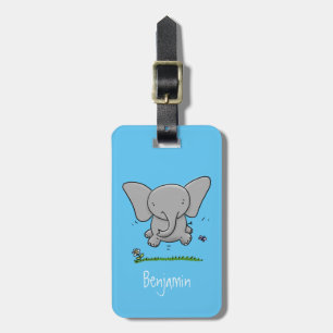 Cute adorable baby elephant cartoon illustration luggage tag