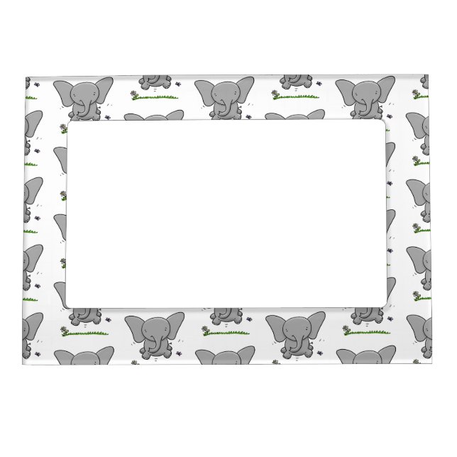 Cute adorable baby elephant cartoon illustration magnetic frame (Front)