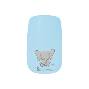 Cute adorable baby elephant cartoon illustration minx nail art