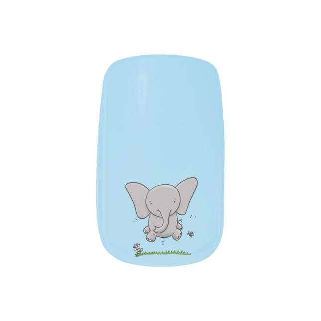 Cute adorable baby elephant cartoon illustration minx nail art (Left Thumb)