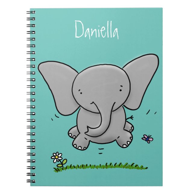 Cute adorable baby elephant cartoon illustration notebook (Front)