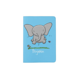 Cute adorable baby elephant cartoon illustration passport holder