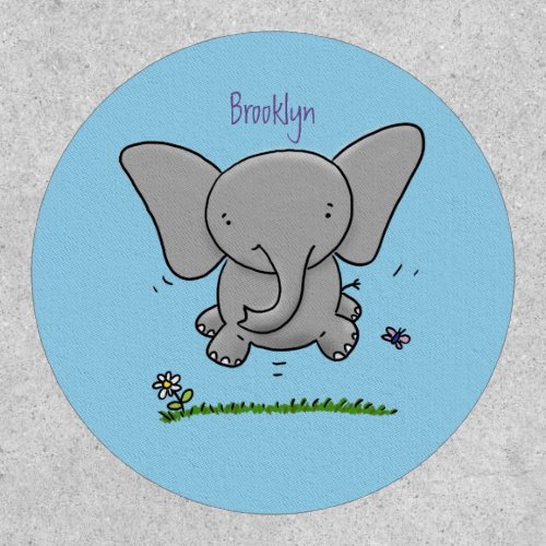 Cute adorable baby elephant cartoon illustration patch