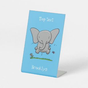 Cute adorable baby elephant cartoon illustration pedestal sign
