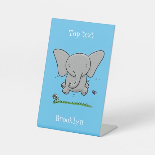 Cute adorable baby elephant cartoon illustration pedestal sign