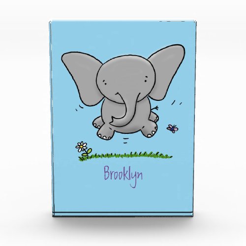 Cute adorable baby elephant cartoon illustration photo block