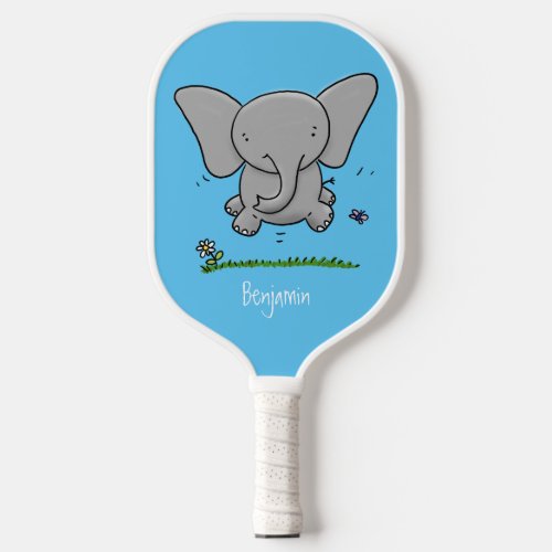 Cute adorable baby elephant cartoon illustration pickleball paddle