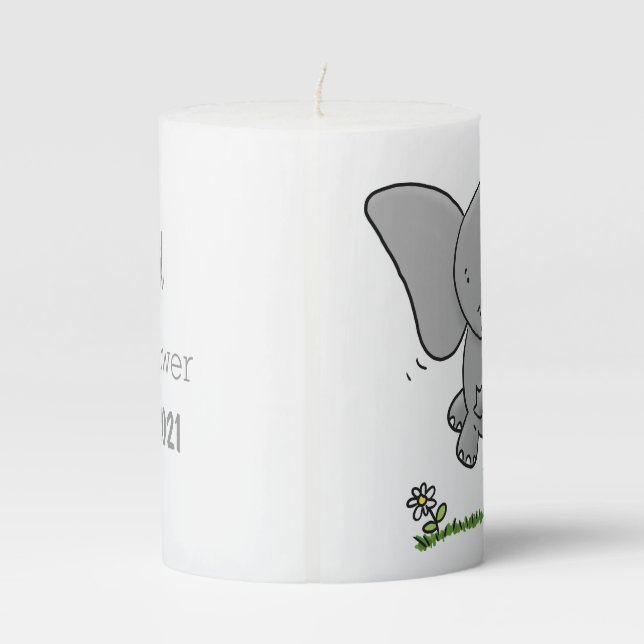 Cute adorable baby elephant cartoon illustration pillar candle (Back)