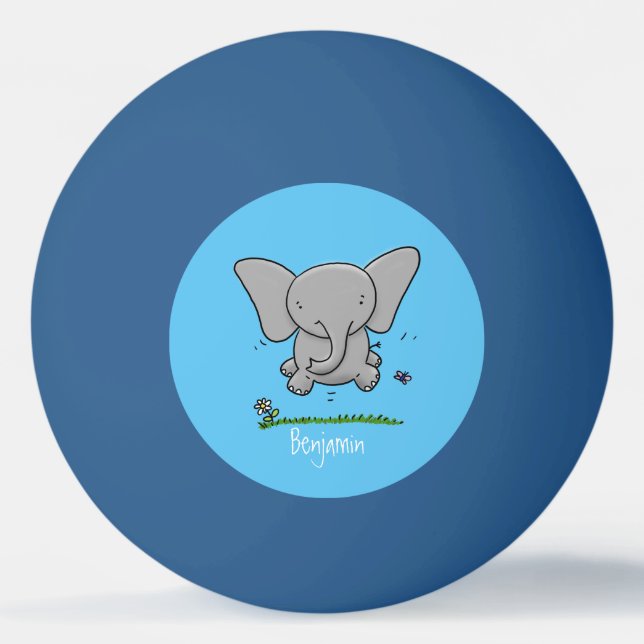 Cute adorable baby elephant cartoon illustration ping pong ball (Front)