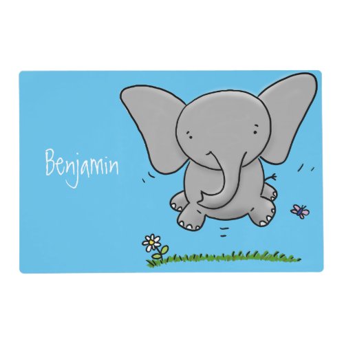 Cute adorable baby elephant cartoon illustration placemat