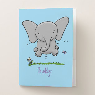 Cute adorable baby elephant cartoon illustration pocket folder
