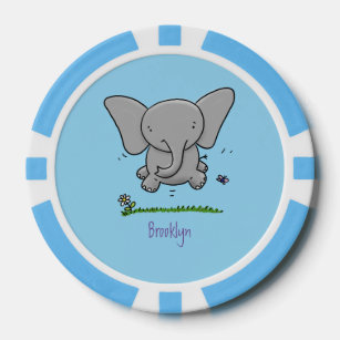 Cute adorable baby elephant cartoon illustration poker chips