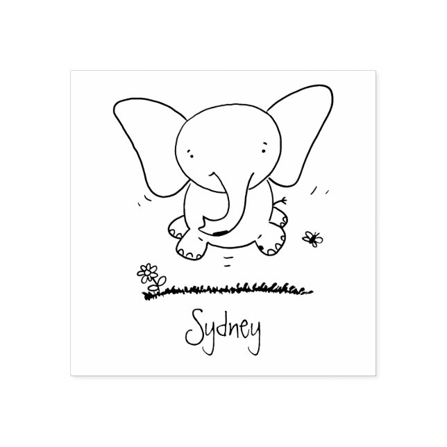 Cute adorable baby elephant cartoon illustration rubber stamp (Imprint)