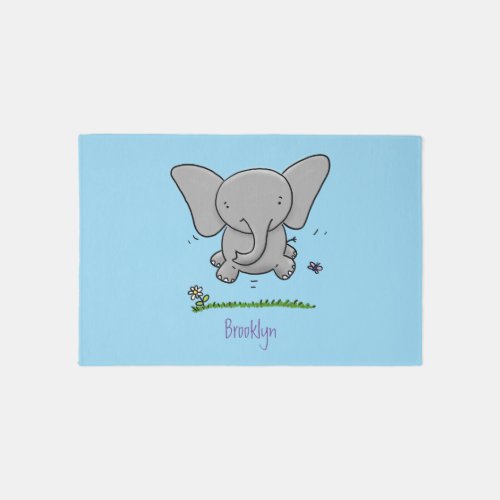 Cute adorable baby elephant cartoon illustration rug