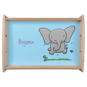 Cute adorable baby elephant cartoon illustration serving tray