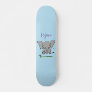 Cute adorable baby elephant cartoon illustration skateboard