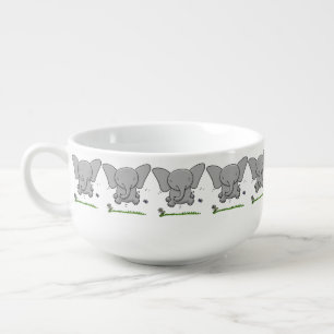 Cute adorable baby elephant cartoon illustration soup mug