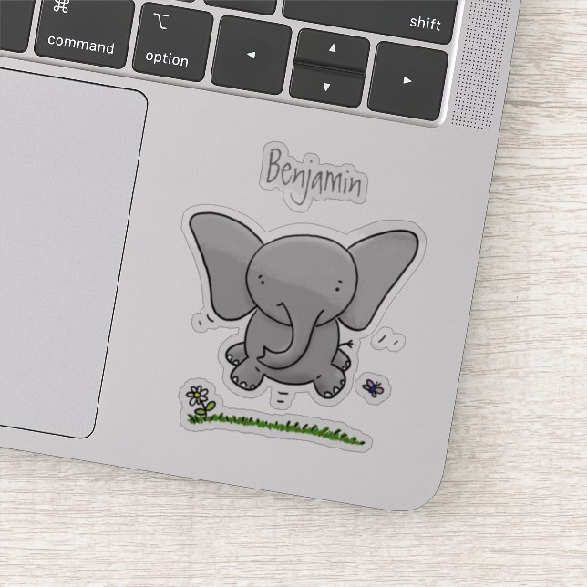 Cute adorable baby elephant cartoon illustration sticker (Detail)