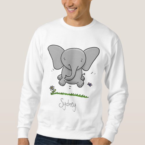 Cute adorable baby elephant cartoon illustration sweatshirt