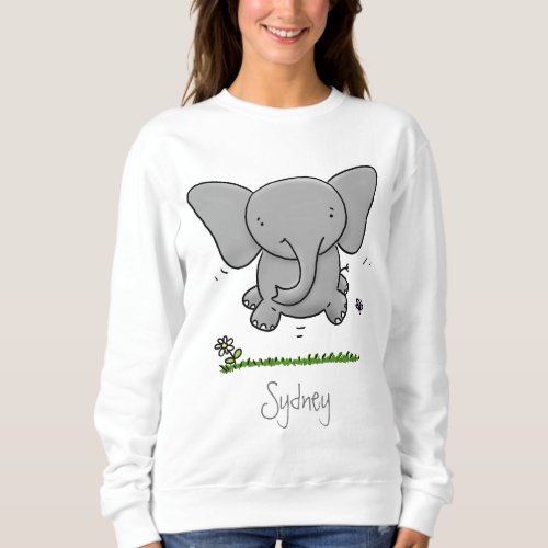 Cute adorable baby elephant cartoon illustration sweatshirt